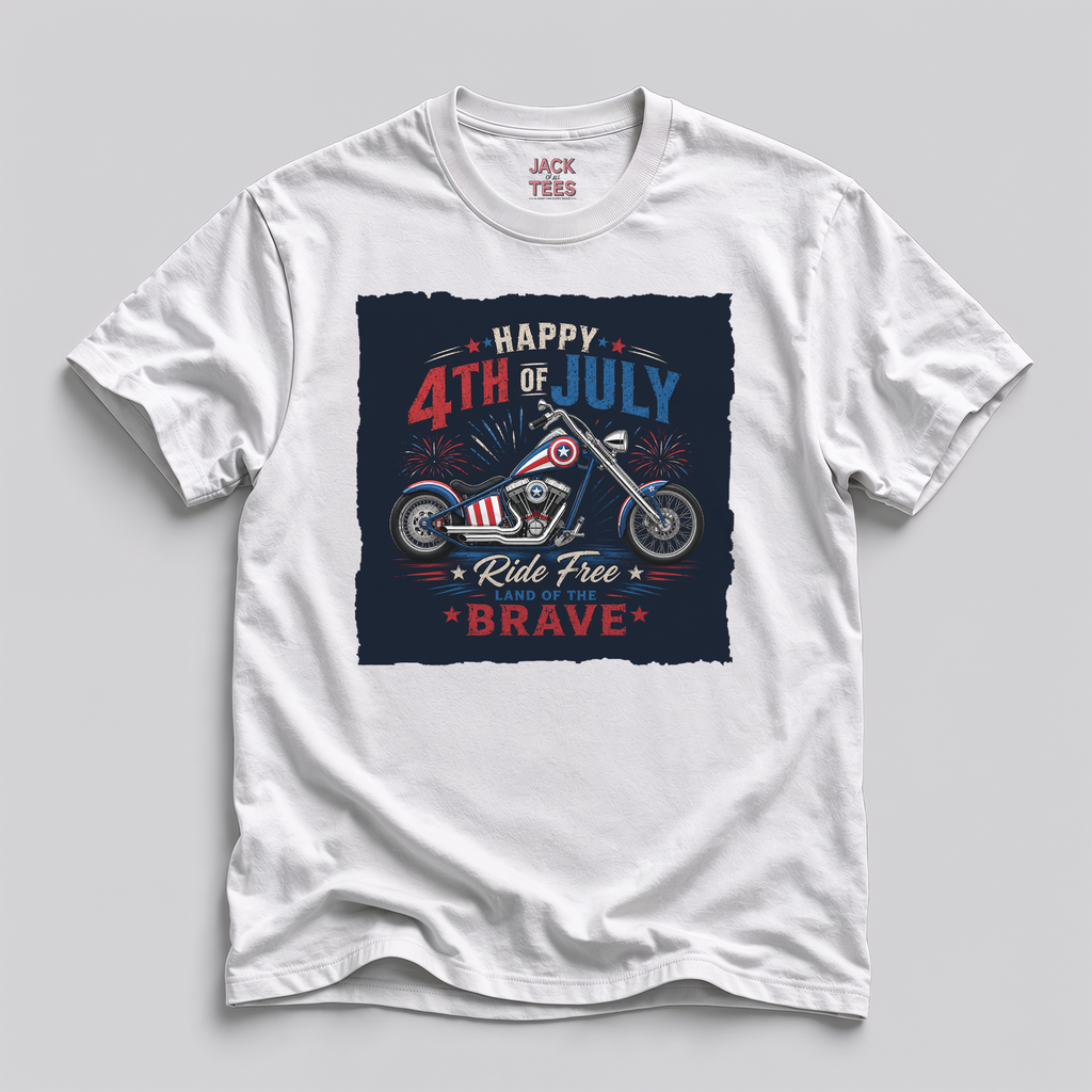 Happy 4th of July Patriotic Chopper Motorcycle T-Shirt