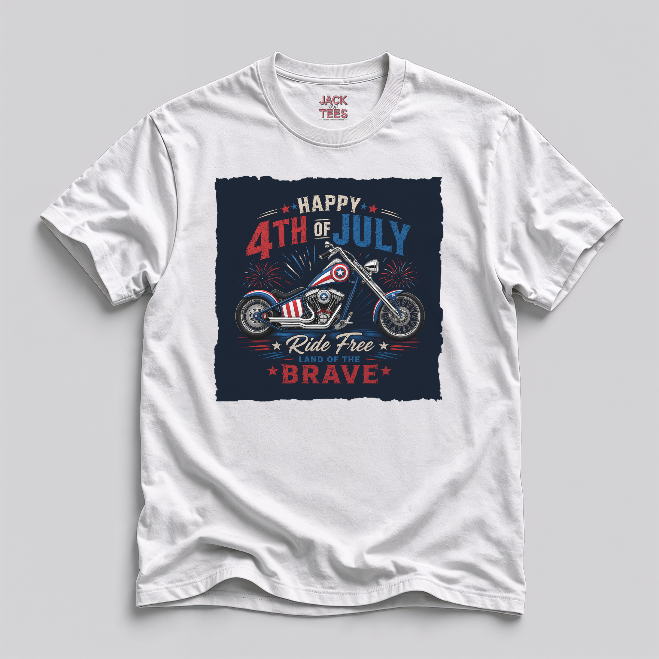 Happy 4th of July Patriotic Chopper Motorcycle T-Shirt