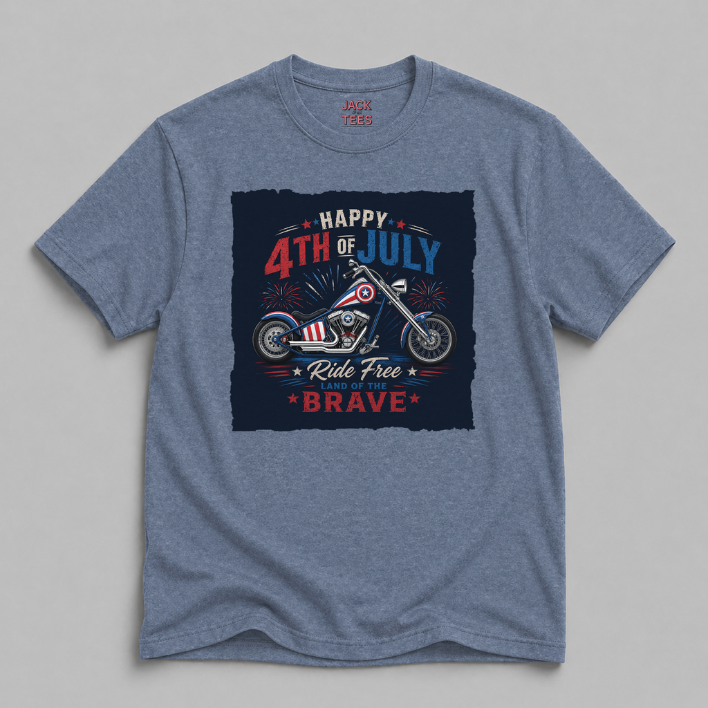 Happy 4th of July Patriotic Chopper Motorcycle T-Shirt