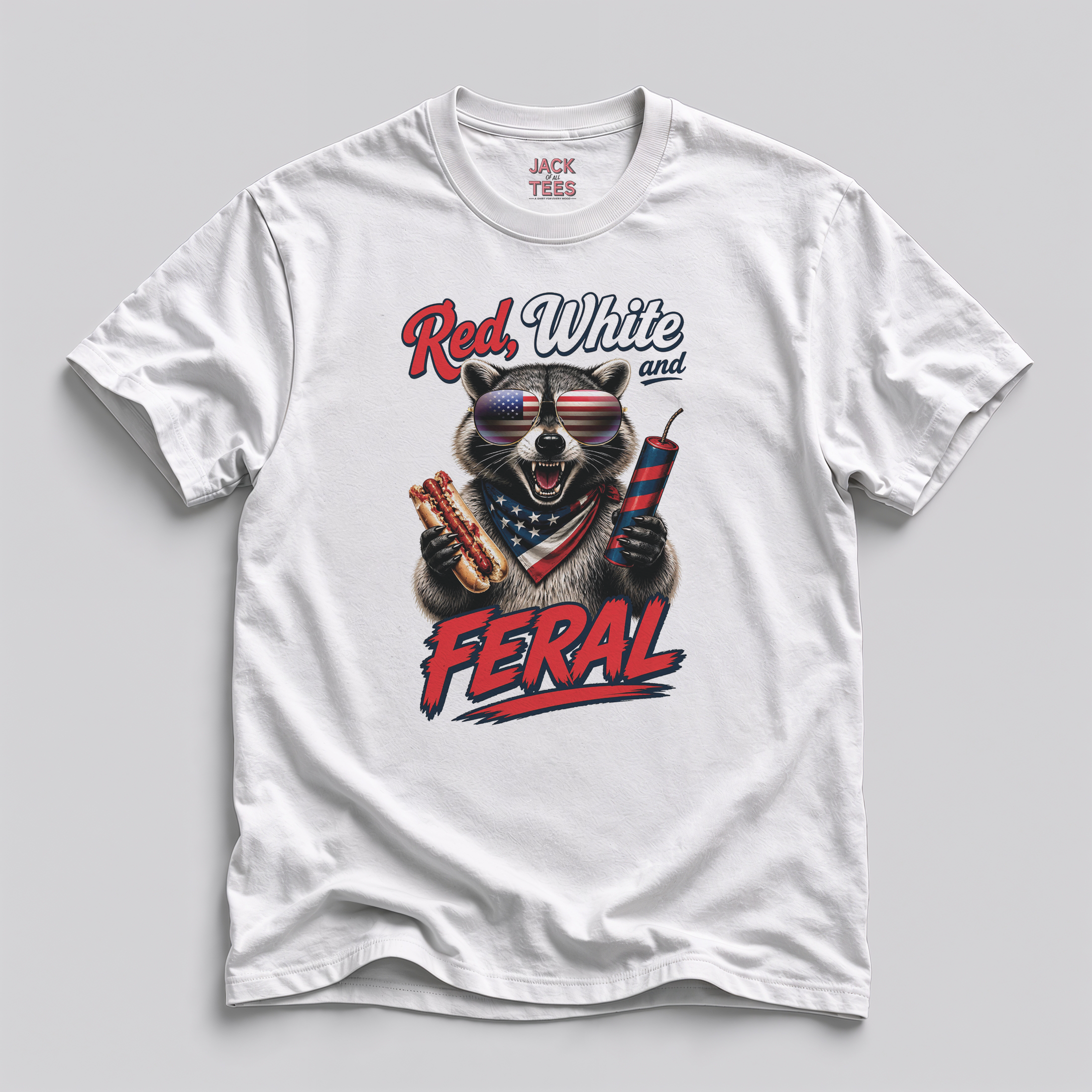 Red, White & Feral Raccoon T-Shirt