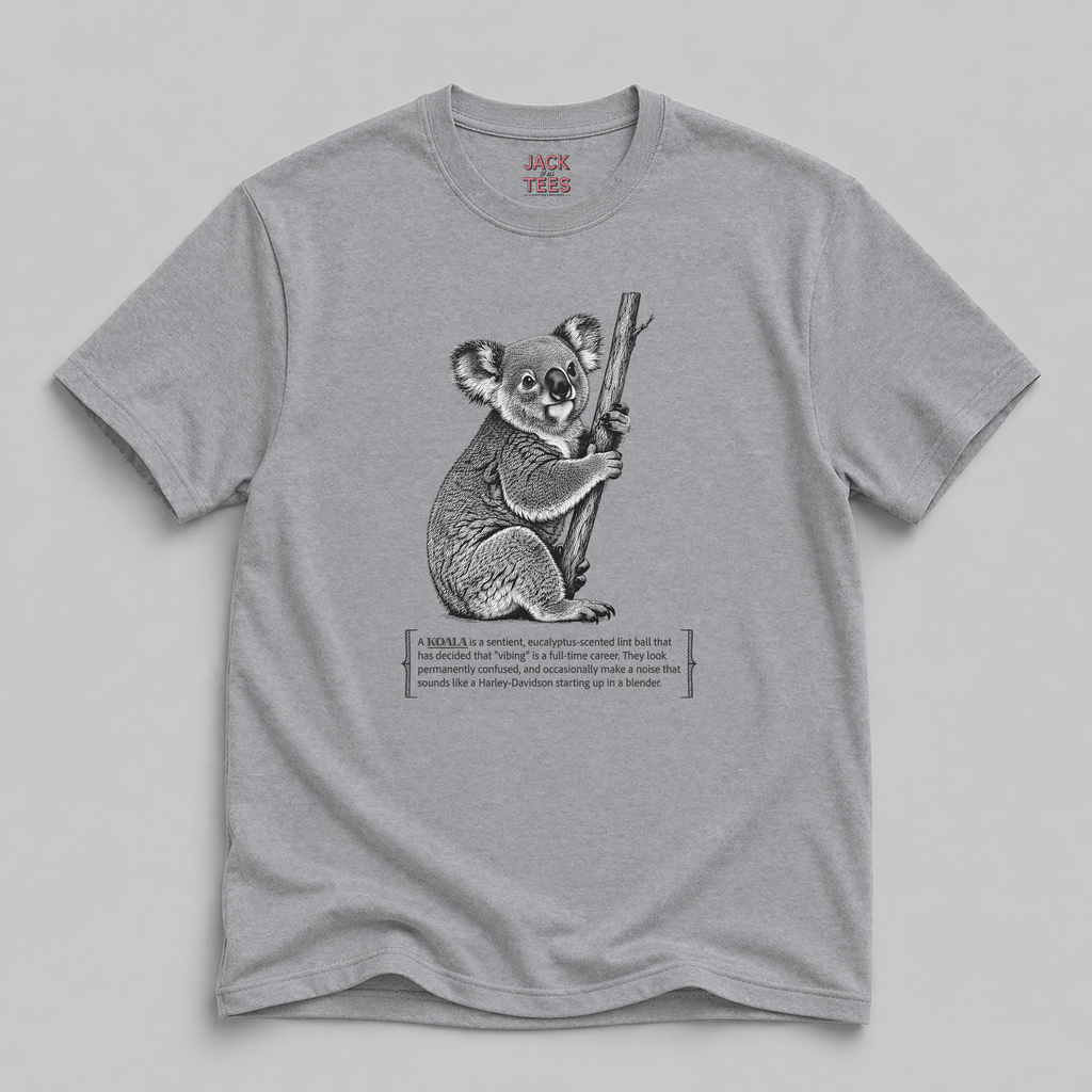 Koala 'Vibing' T-Shirt — Funny Eucalyptus Scented Lint Ball Tee