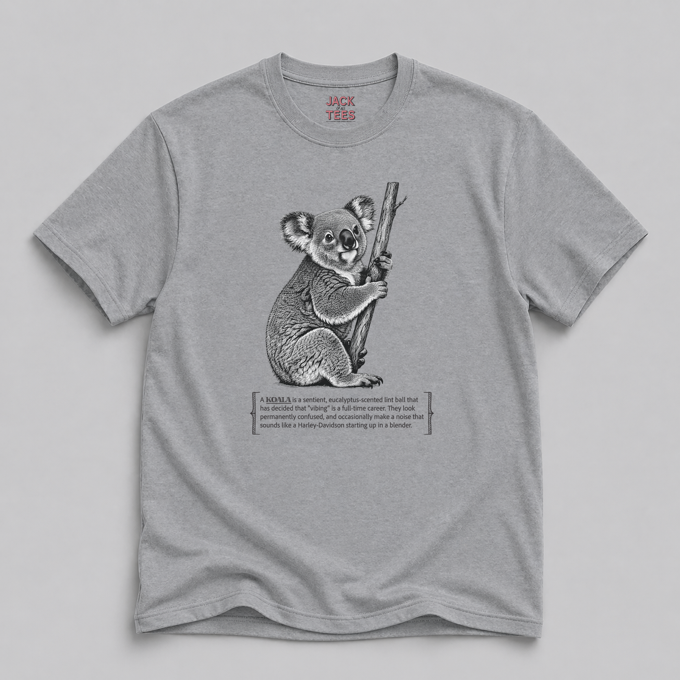 Koala 'Vibing' T-Shirt — Funny Eucalyptus Scented Lint Ball Tee