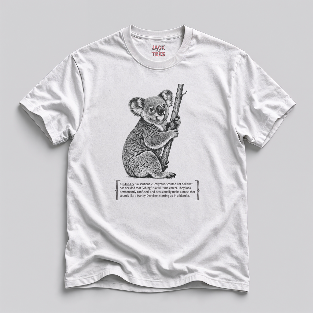 Koala 'Vibing' T-Shirt — Funny Eucalyptus Scented Lint Ball Tee