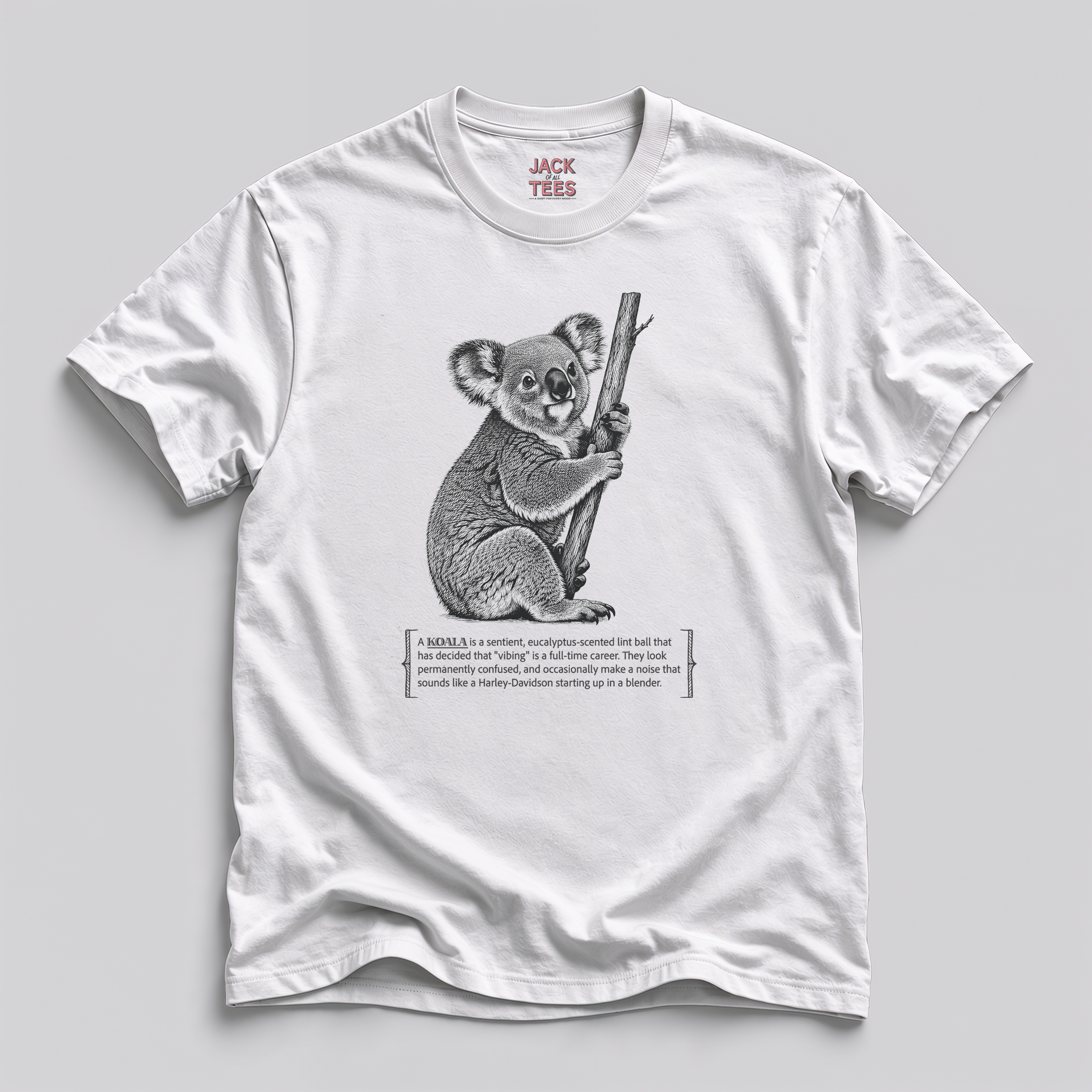 Koala 'Vibing' T-Shirt — Funny Eucalyptus Scented Lint Ball Tee