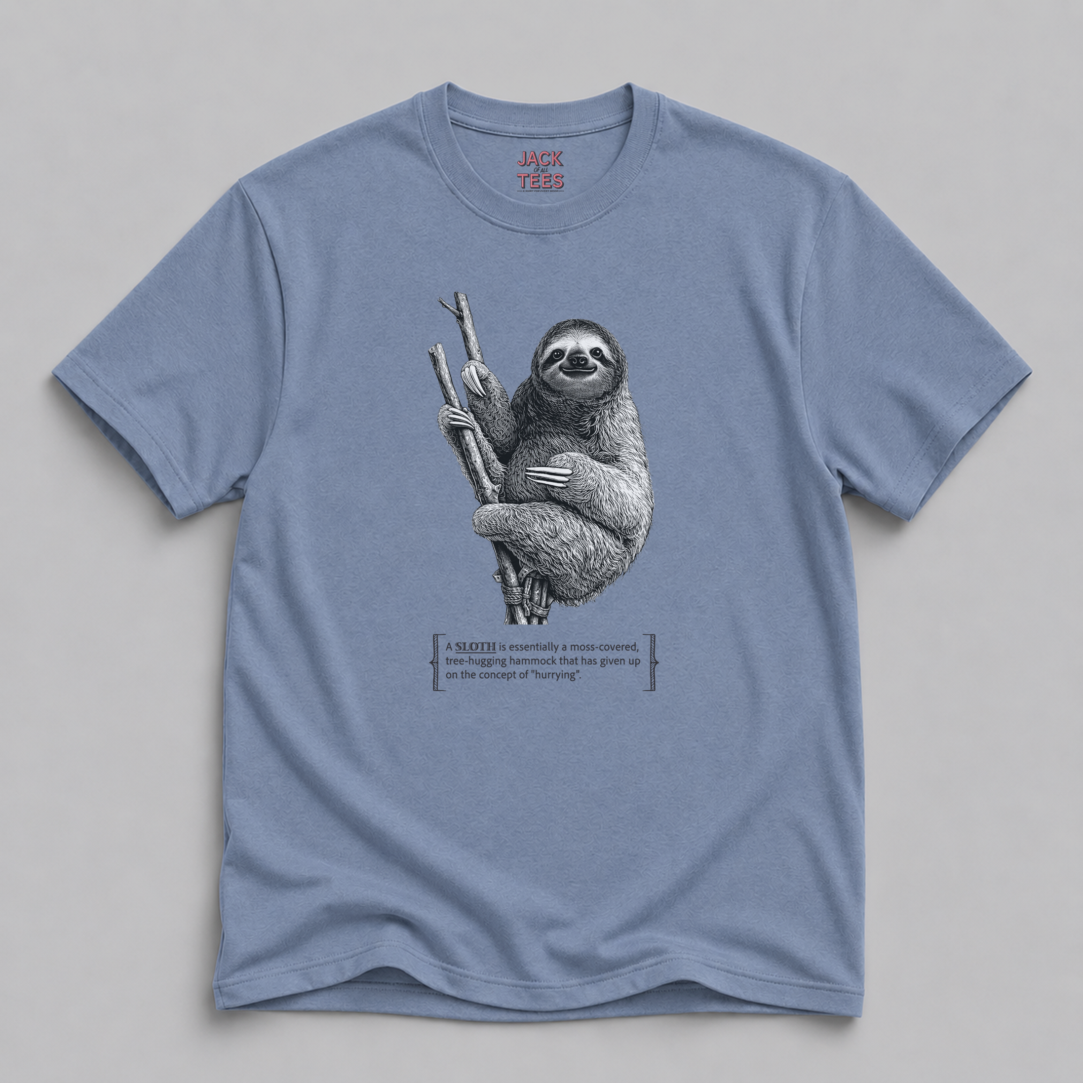 Sloth Graphic Tee — “A Tree Hugging Hammock’” Cotton T-Shirt