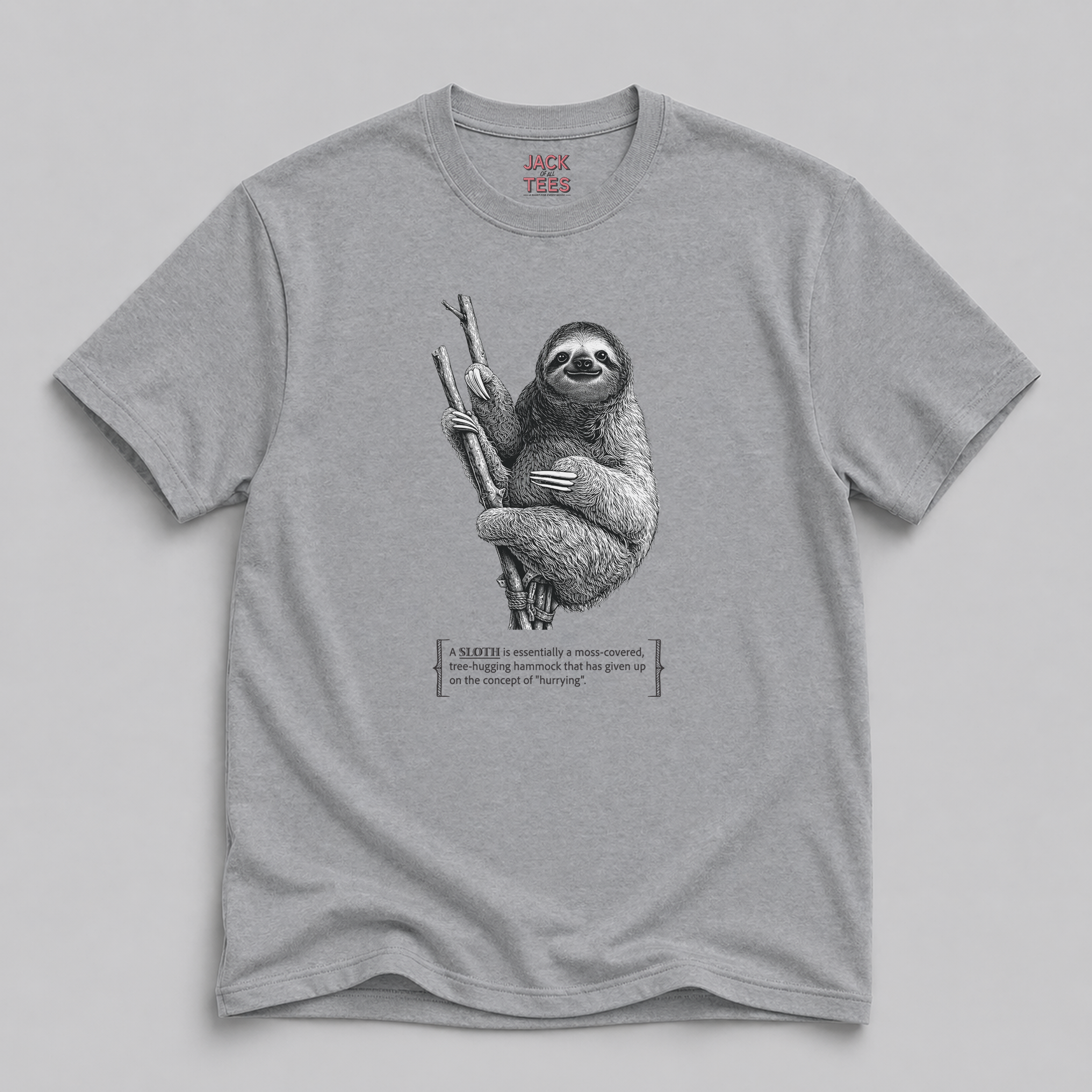 Sloth Graphic Tee — “A Tree Hugging Hammock’” Cotton T-Shirt