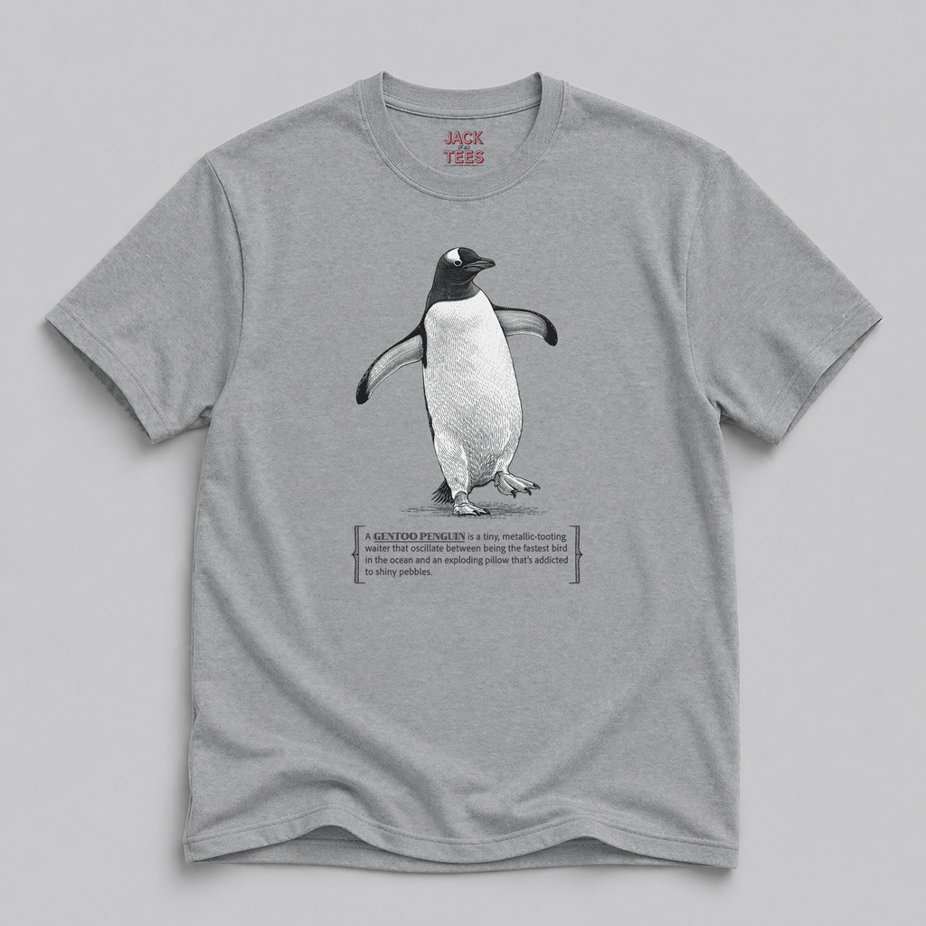 Gentoo Penguin Tee — Cute Metallic Tooting Penguin Graphic Shirt