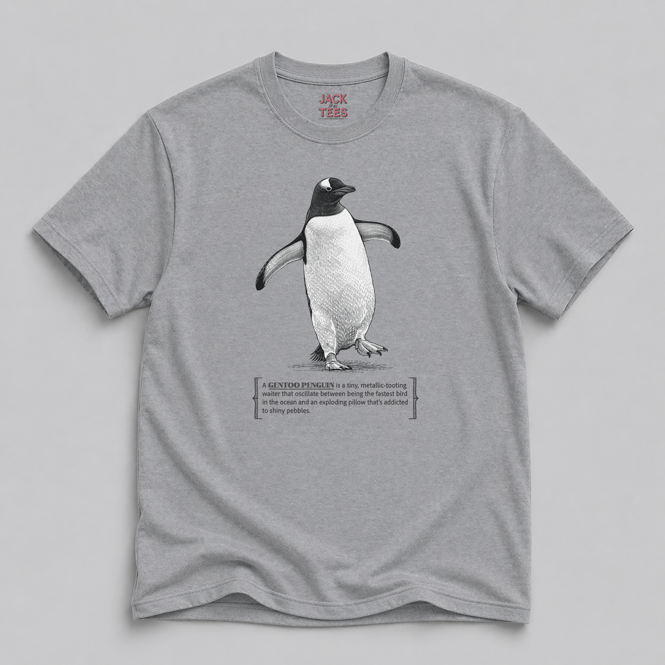 Gentoo Penguin Tee — Cute Metallic Tooting Penguin Graphic Shirt