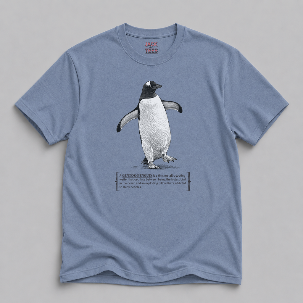 Gentoo Penguin Tee — Cute Metallic Tooting Penguin Graphic Shirt