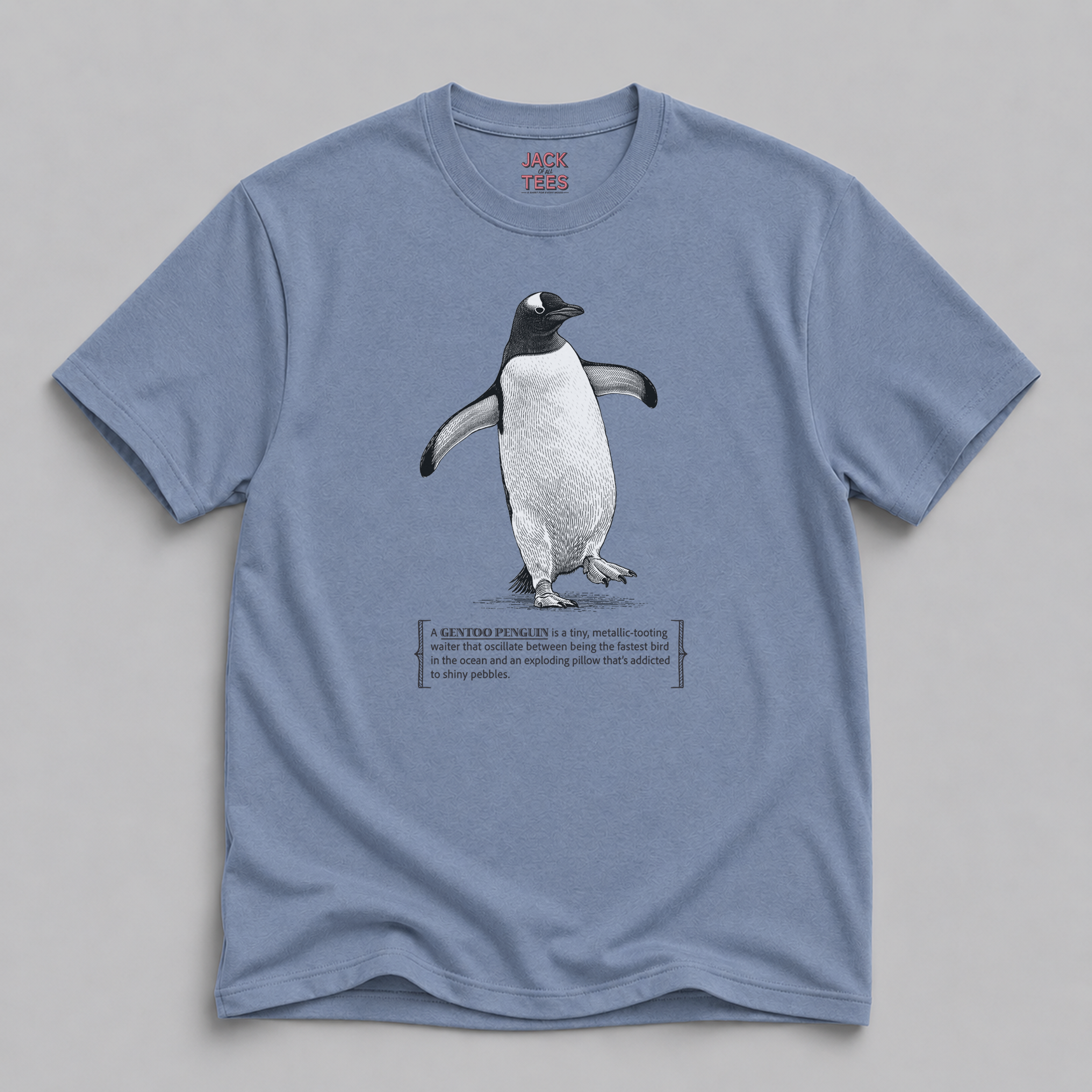 Gentoo Penguin Tee — Cute Metallic Tooting Penguin Graphic Shirt