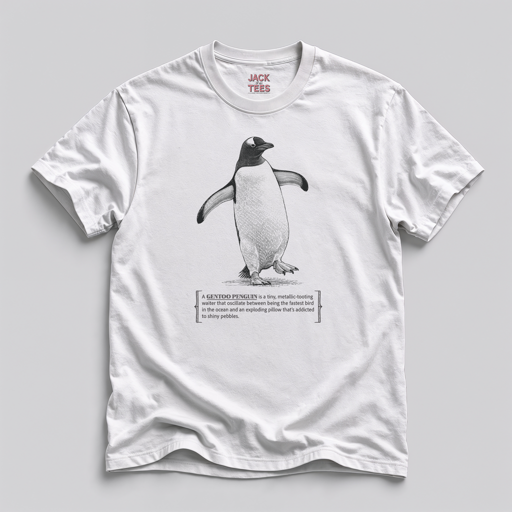 Gentoo Penguin Tee — Cute Metallic Tooting Penguin Graphic Shirt