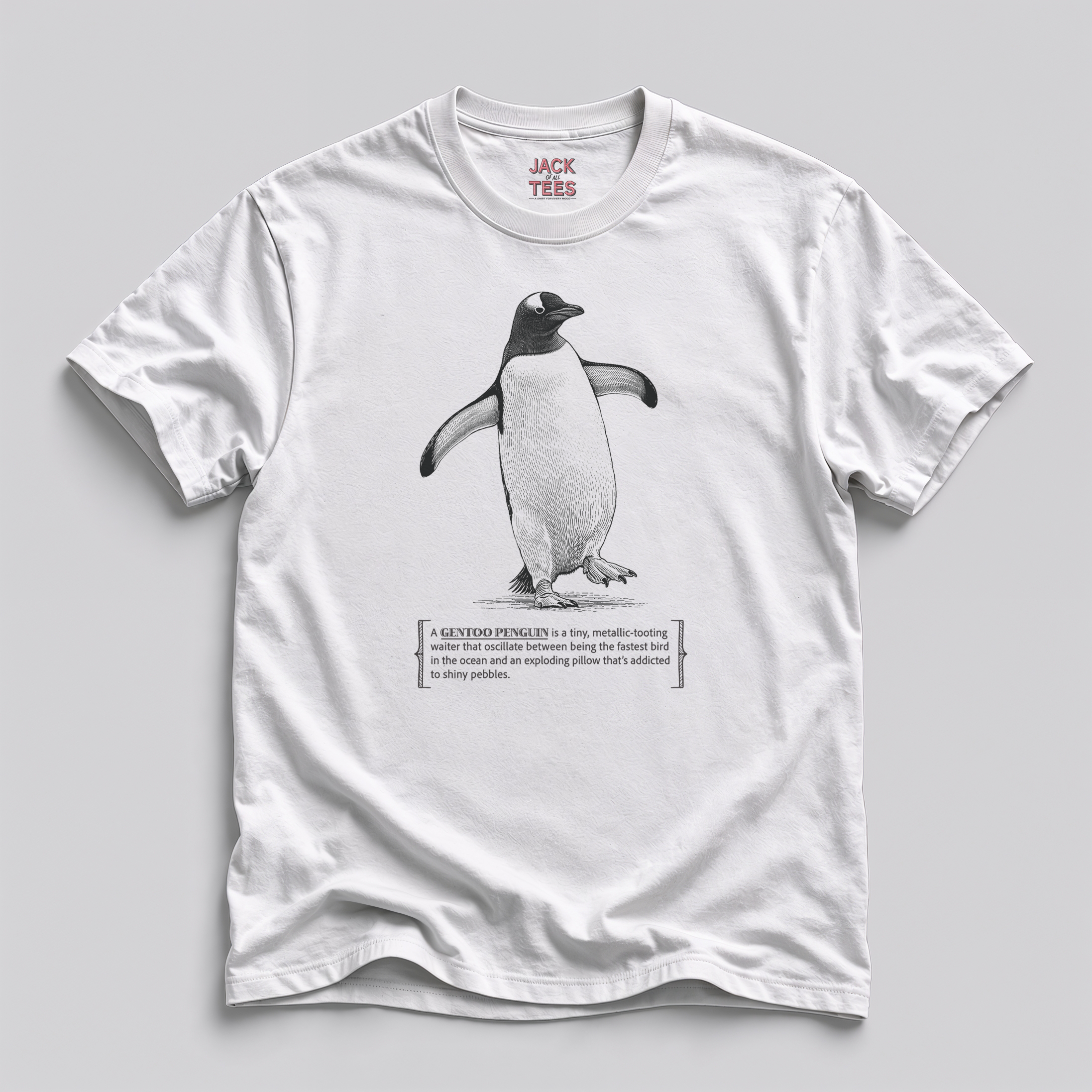 Gentoo Penguin Tee — Cute Metallic Tooting Penguin Graphic Shirt