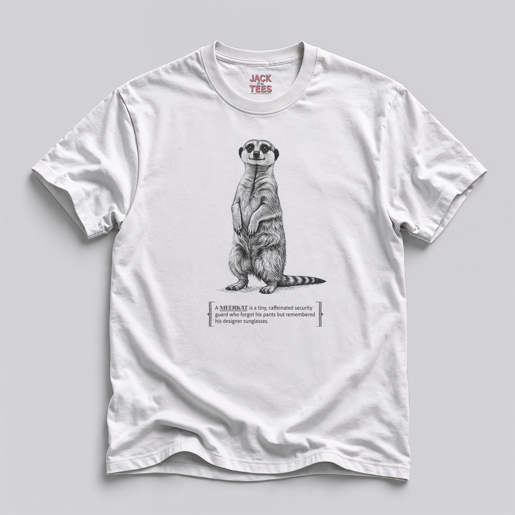 Meerkat Security Guard T-Shirt — 'Tiny Caffeinated Guard' Graphic Tee