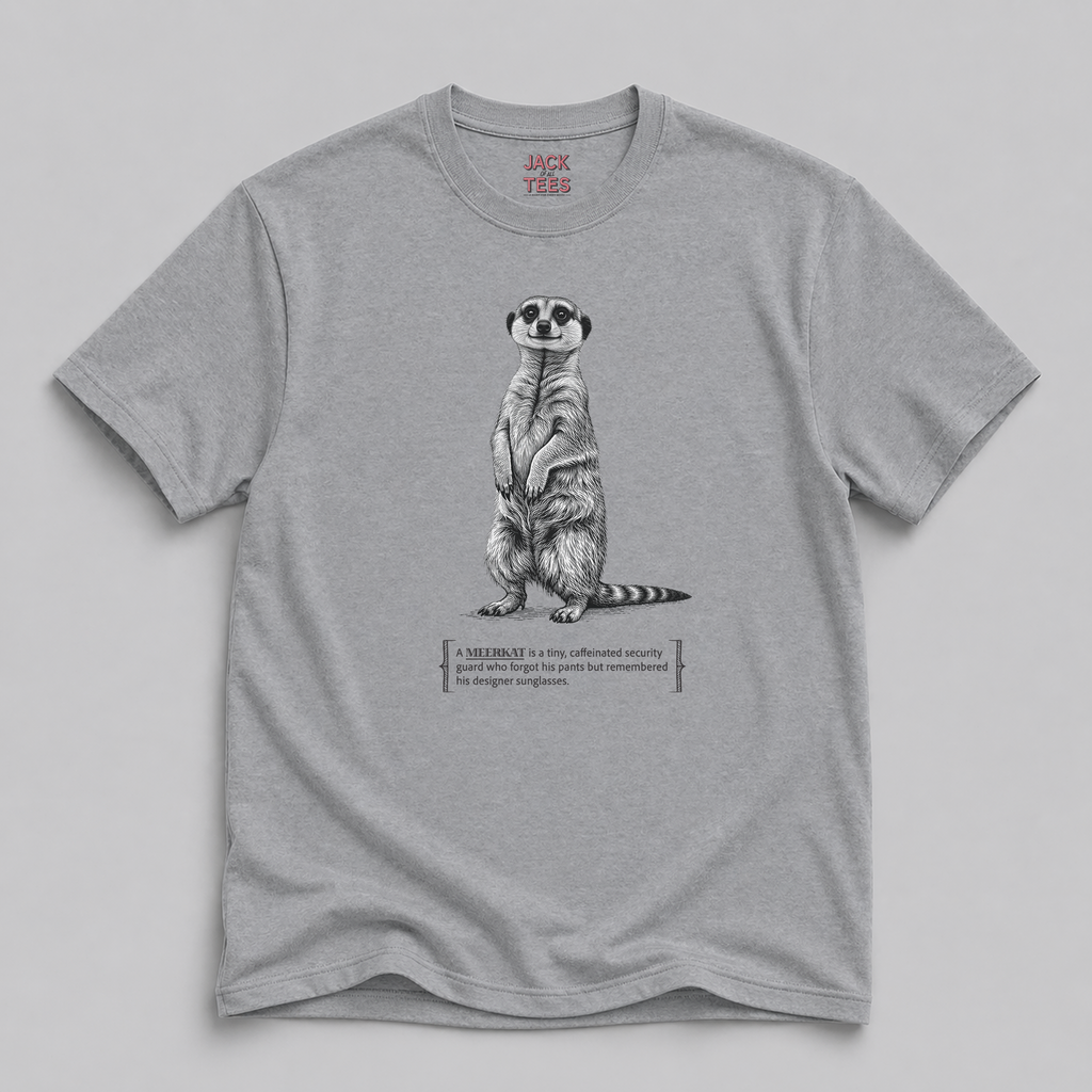 Meerkat Security Guard T-Shirt — 'Tiny Caffeinated Guard' Graphic Tee
