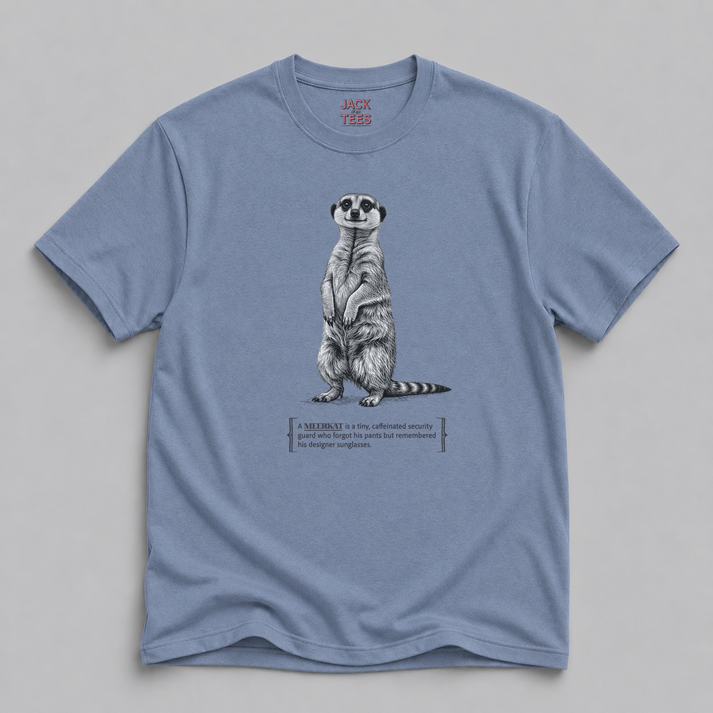 Meerkat Security Guard T-Shirt — 'Tiny Caffeinated Guard' Graphic Tee