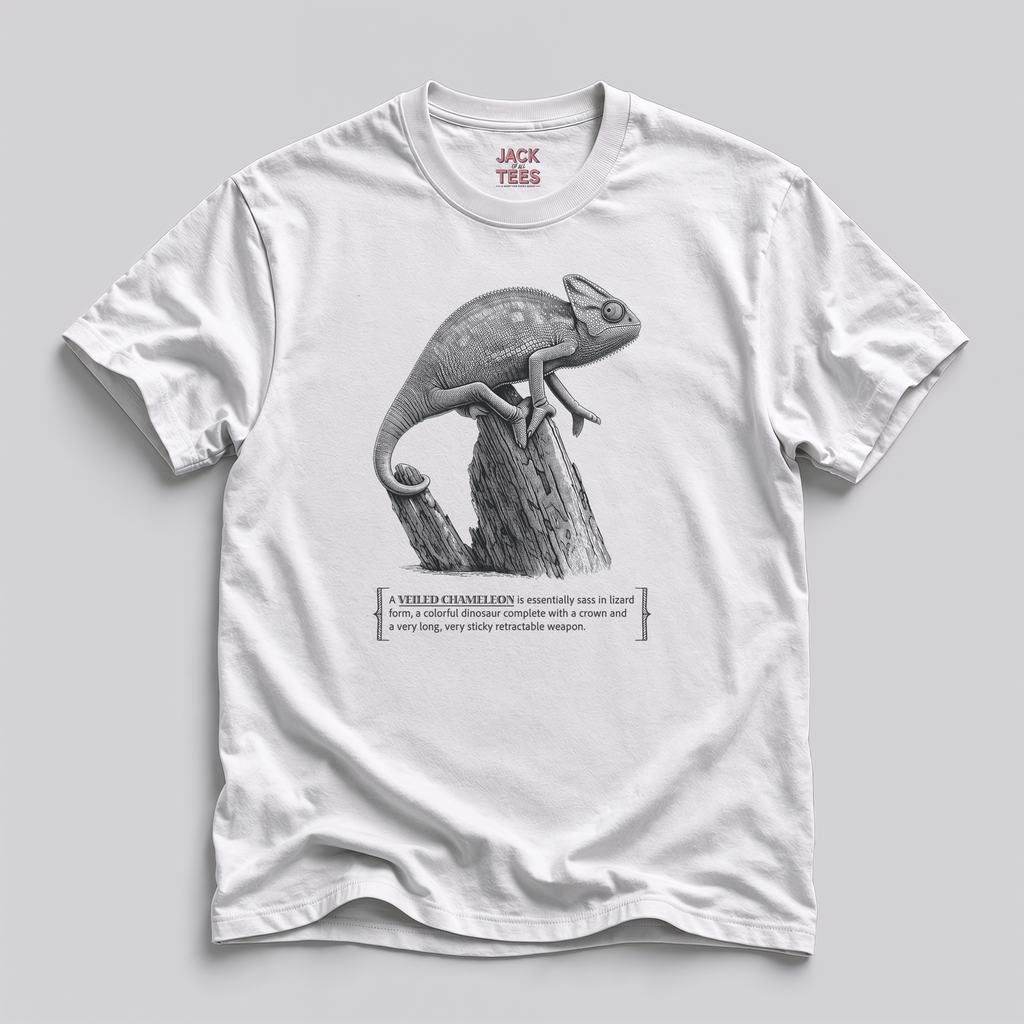 Veiled Chameleon Graphic Tee — Colorful Crowned Lizard Design