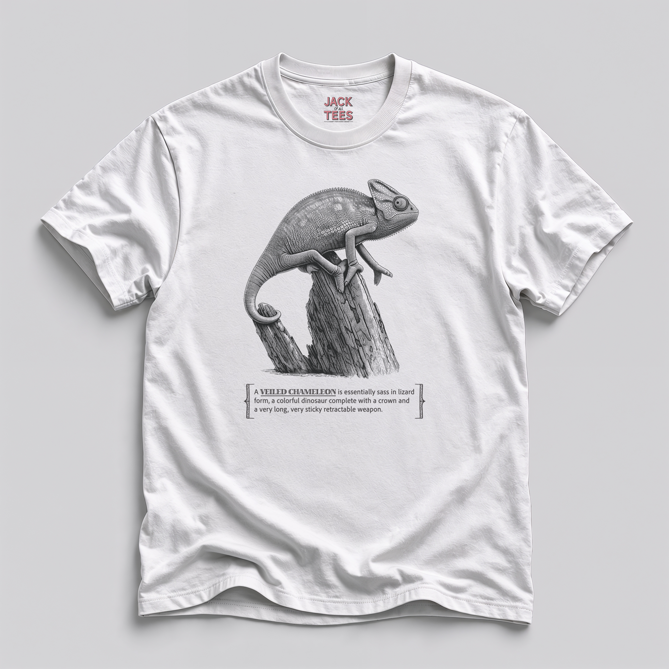 Veiled Chameleon Graphic Tee — Colorful Crowned Lizard Design