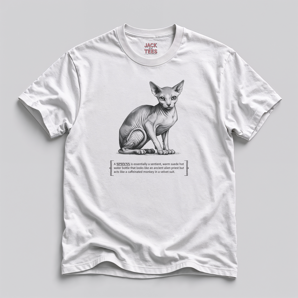 Sphynx Cat Tee — Quirky Ancient Alien Priest Design