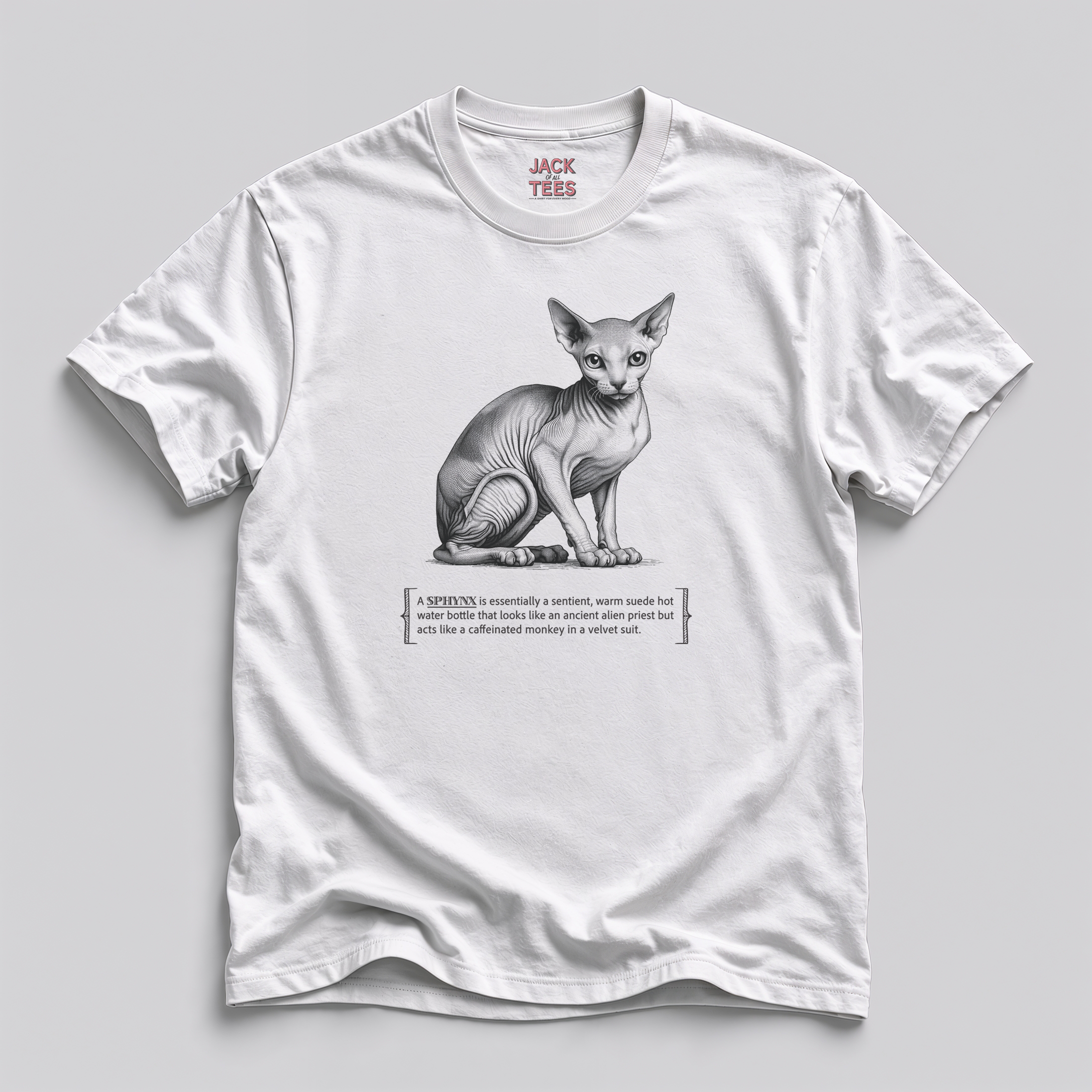 Sphynx Cat Tee — Quirky Ancient Alien Priest Design