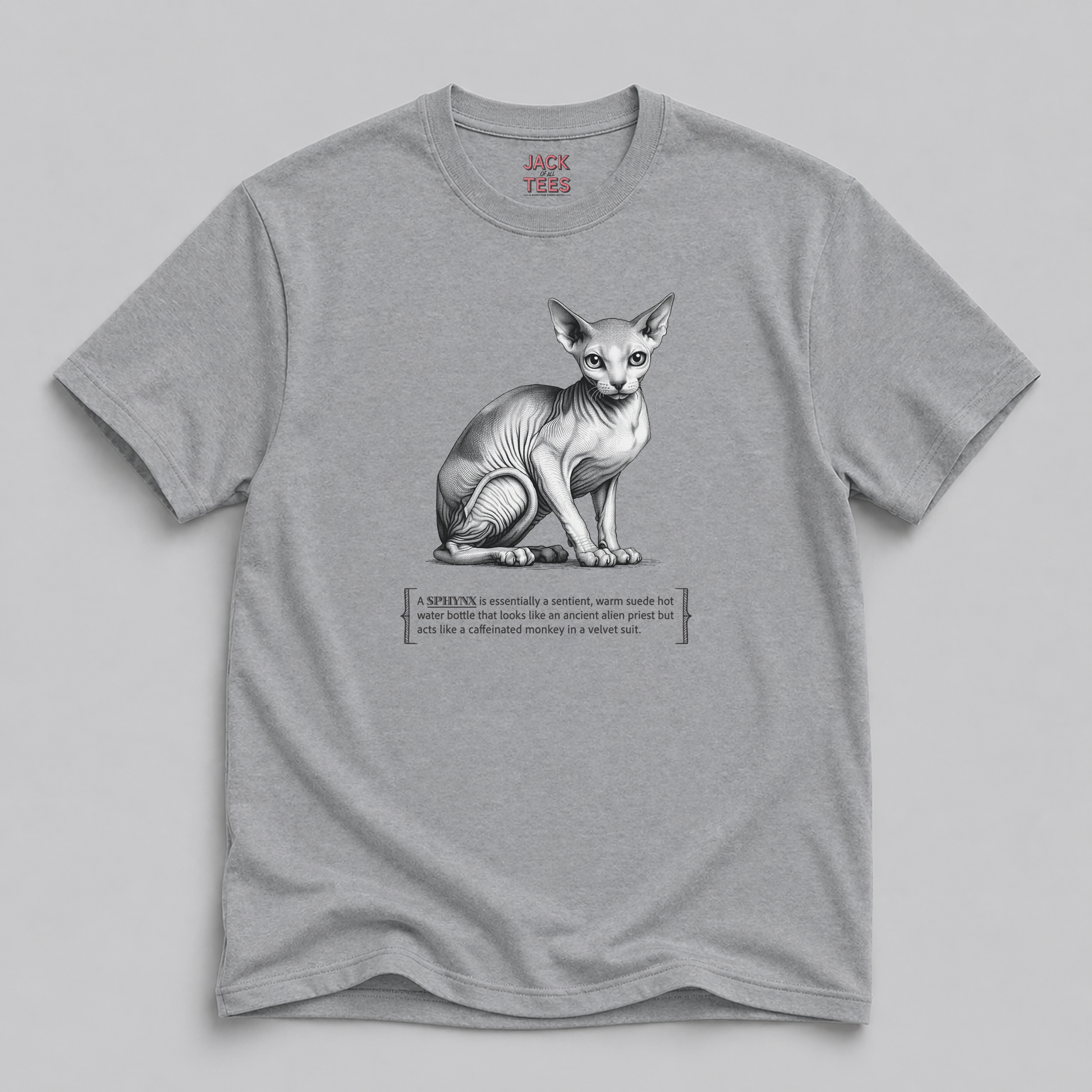Sphynx Cat Tee — Quirky Ancient Alien Priest Design