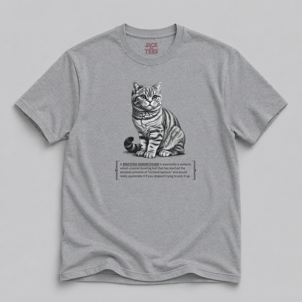 British Shorthair Cat Tee — "Civilized Laziness" Funny Cat Shirt