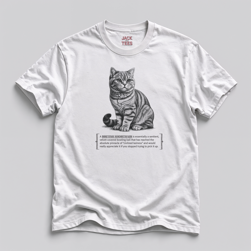 British Shorthair Cat Tee — "Civilized Laziness" Funny Cat Shirt
