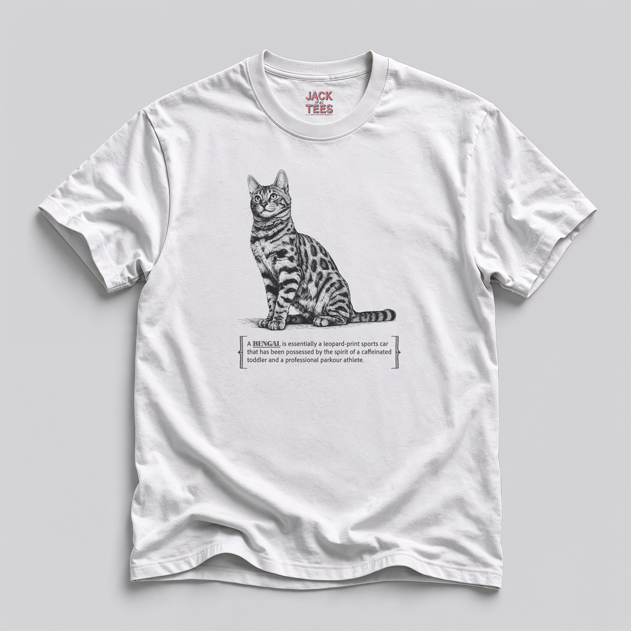 Bengal Cat Print Tee — Wild Parkour & Caffeinated Energy Graphic Shirt