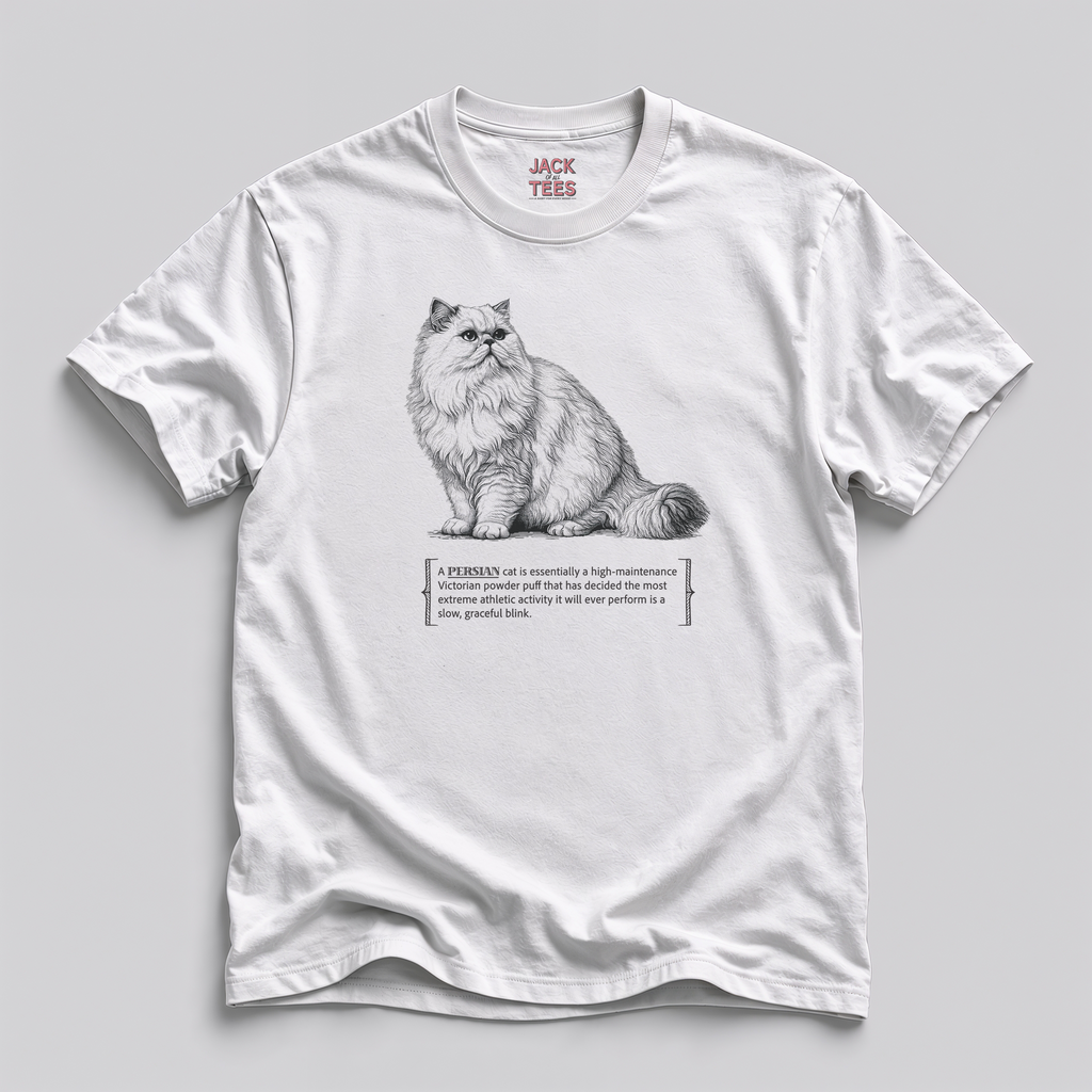 Persian Cat Quote T-Shirt — 'High-Maintenance Victorian Powder Puff'