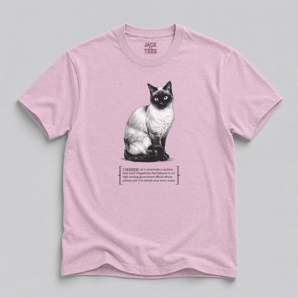 Siamese Cat Narrator T-Shirt — Funny Blue-Eyed Cat Tee