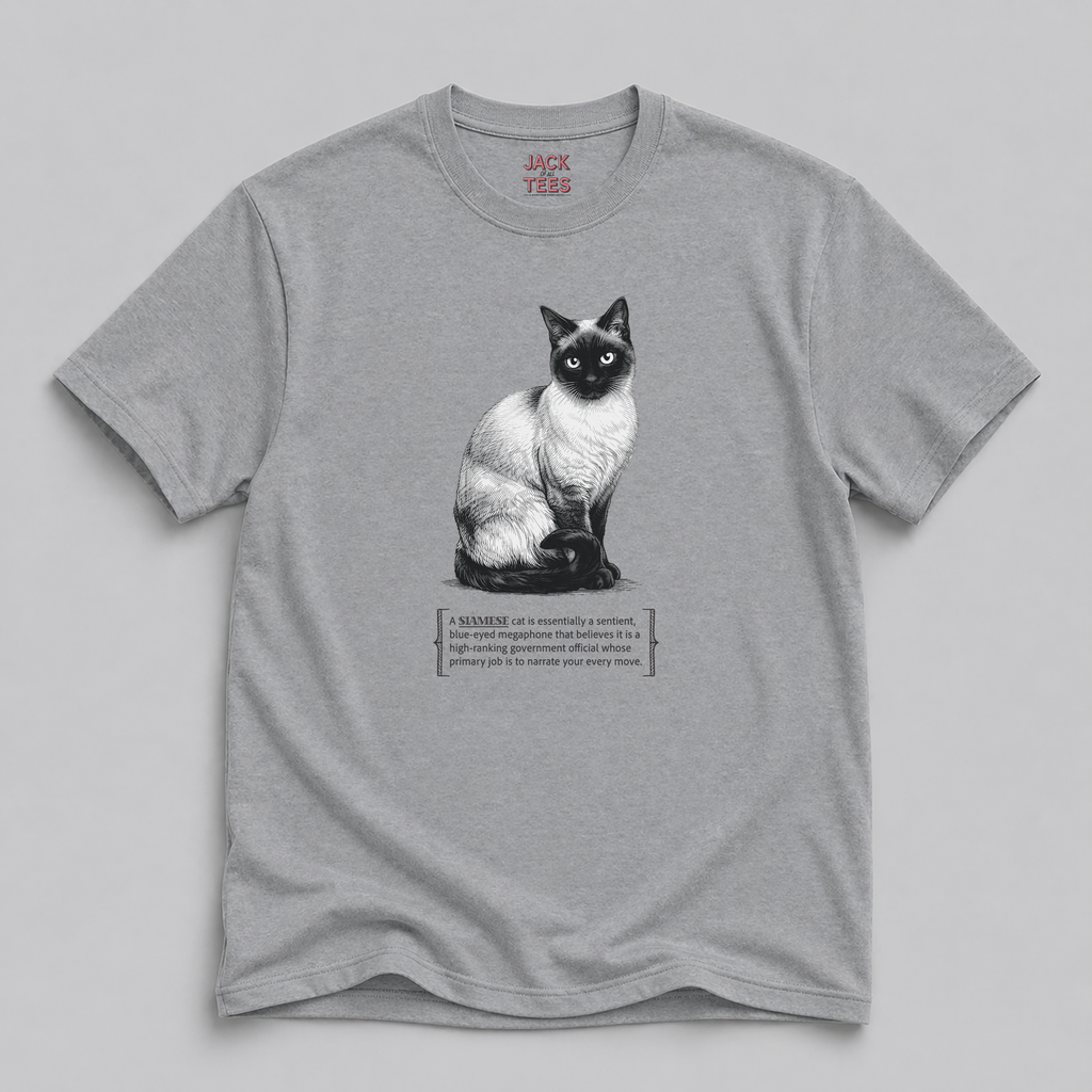 Siamese Cat Narrator T-Shirt — Funny Blue-Eyed Cat Tee