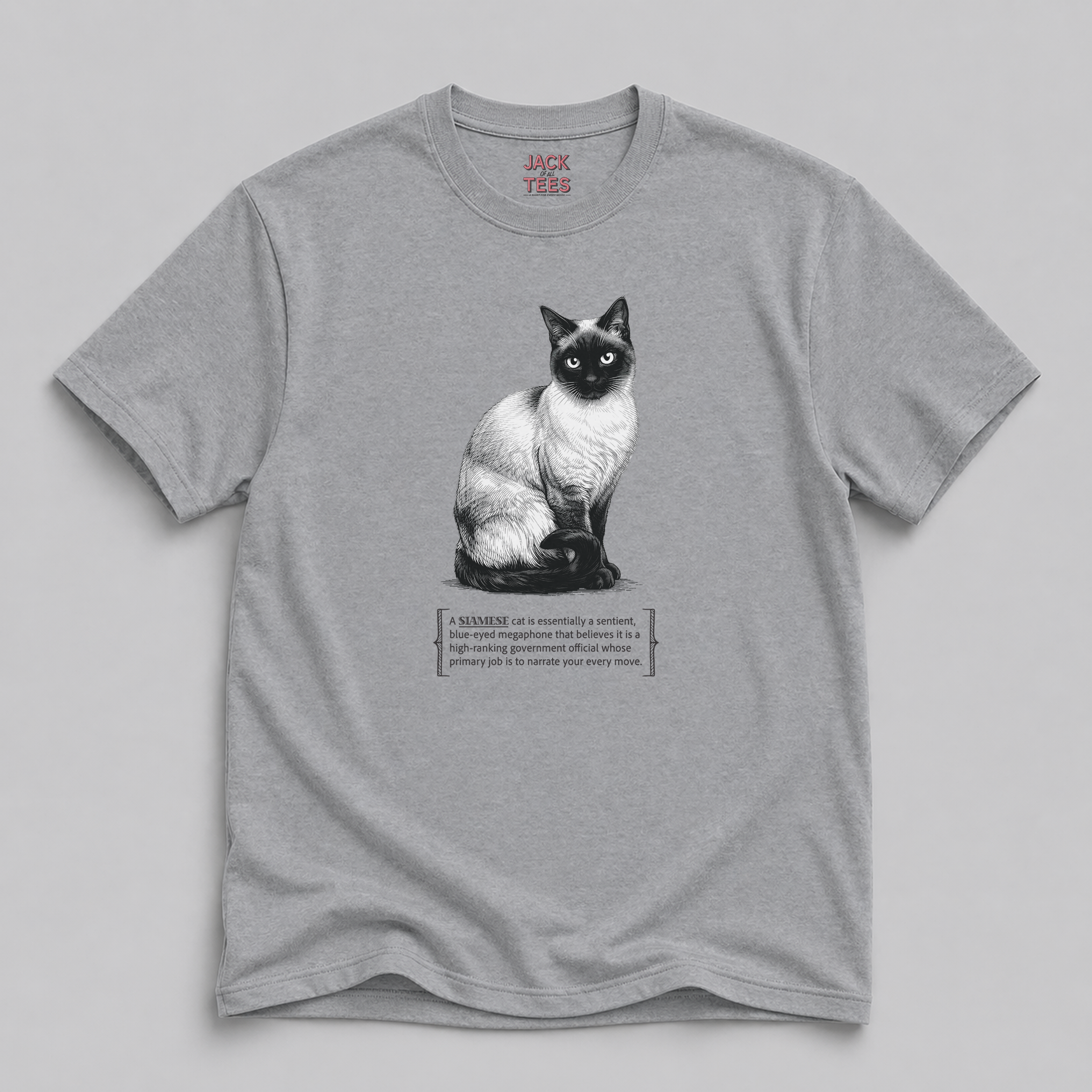 Siamese Cat Narrator T-Shirt — Funny Blue-Eyed Cat Tee