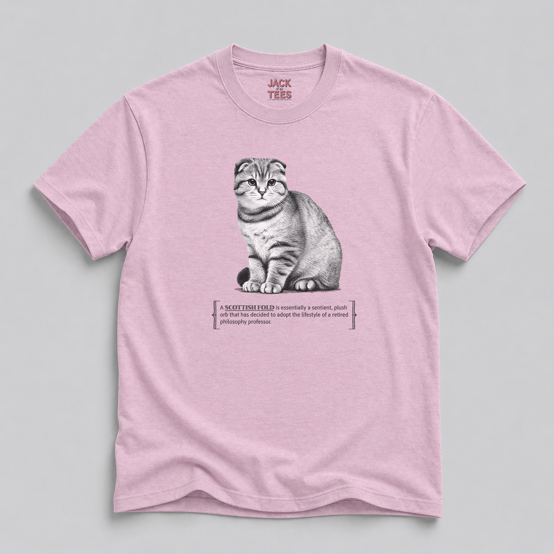 Scottish Fold Philosophy Cat T-Shirt — 'Retired Philosophy Professor' Tee