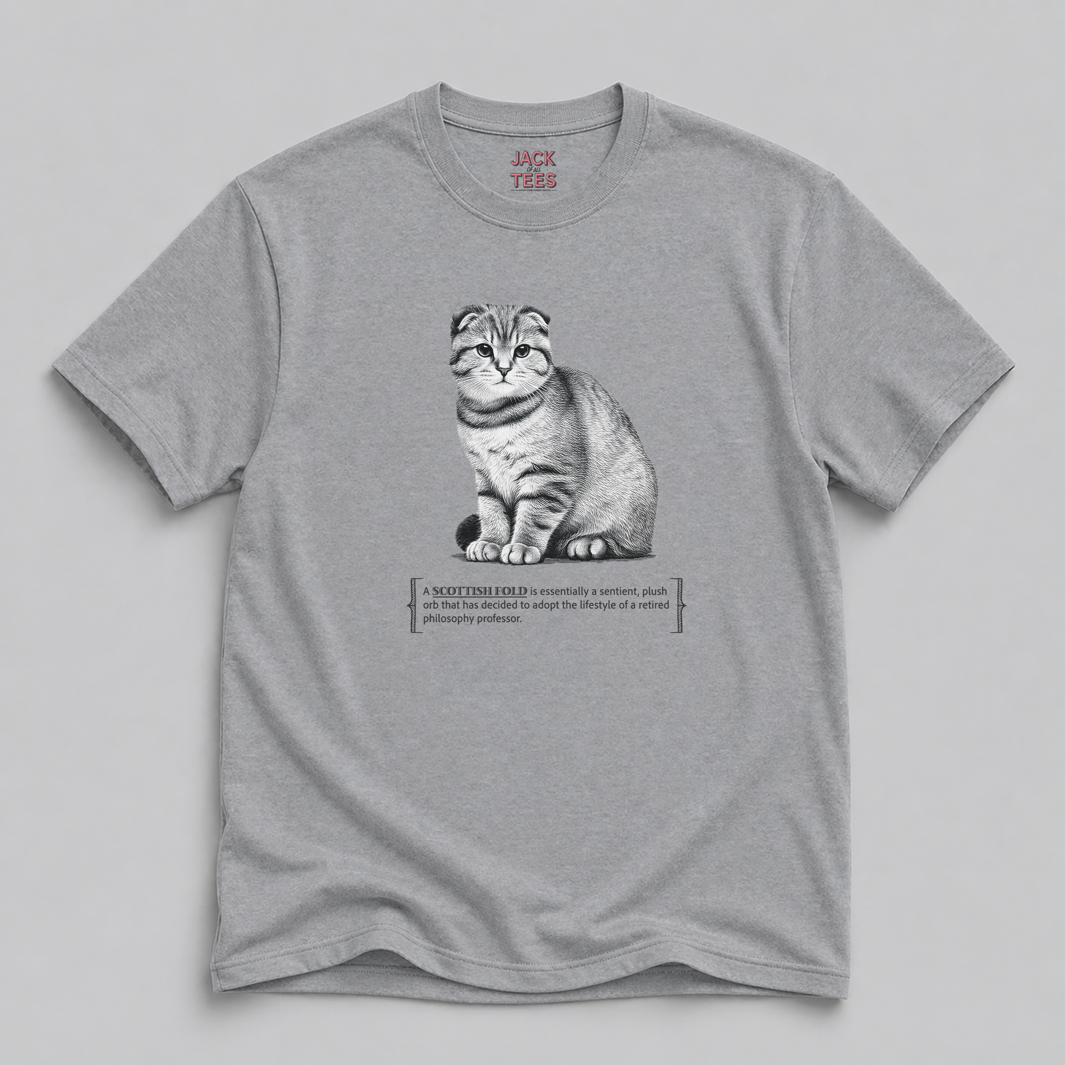 Scottish Fold Philosophy Cat T-Shirt — 'Retired Philosophy Professor' Tee