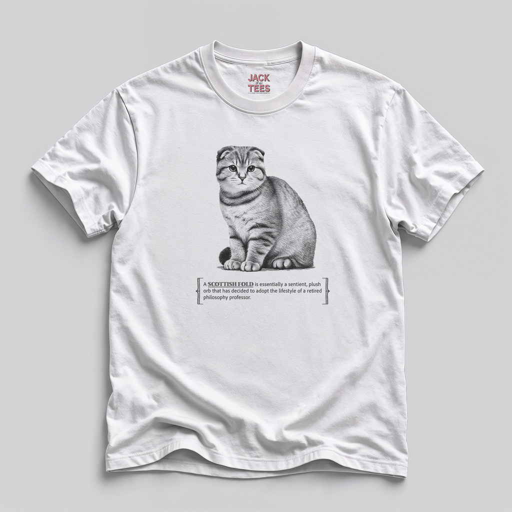 Scottish Fold Philosophy Cat T-Shirt — 'Retired Philosophy Professor' Tee