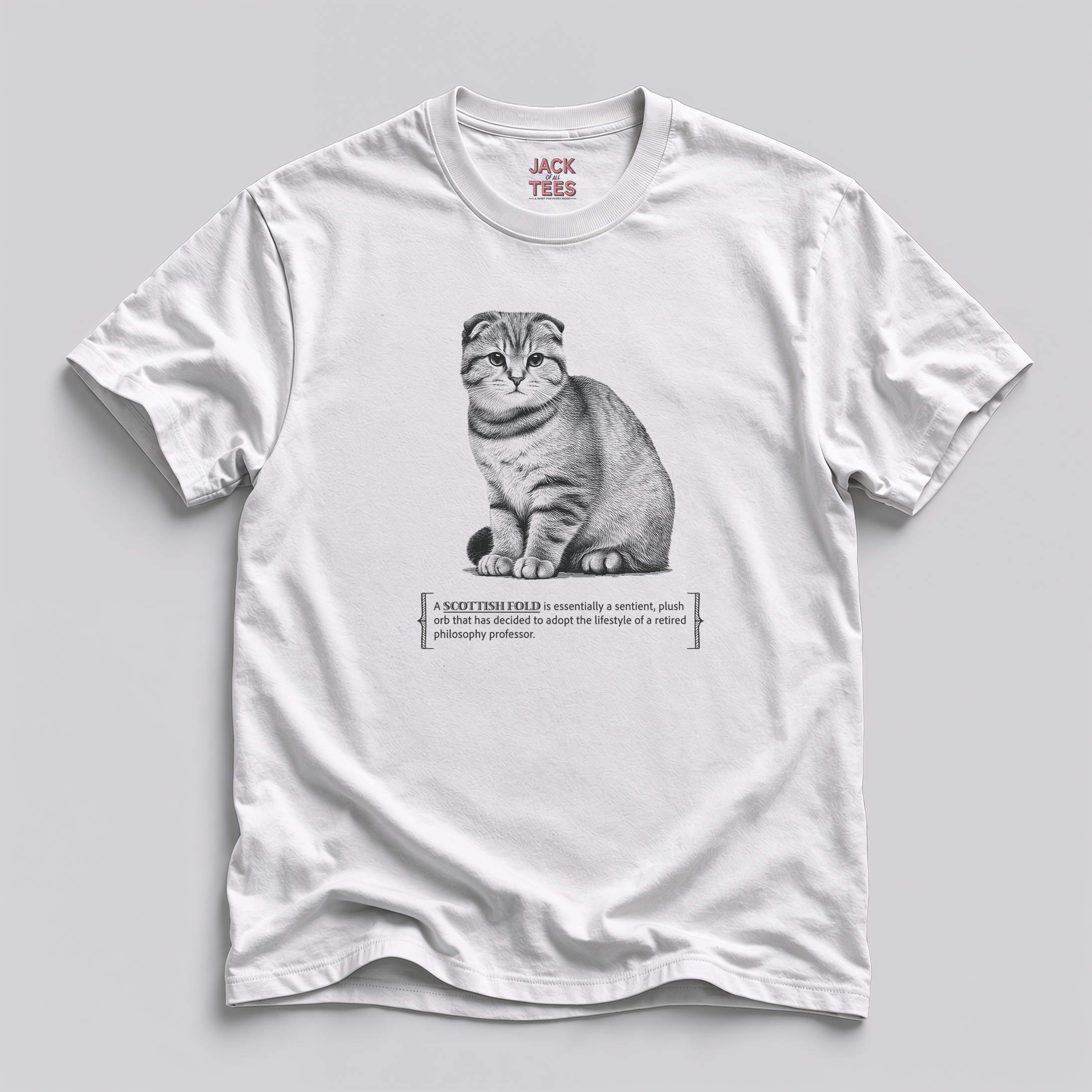 Scottish Fold Philosophy Cat T-Shirt — 'Retired Philosophy Professor' Tee