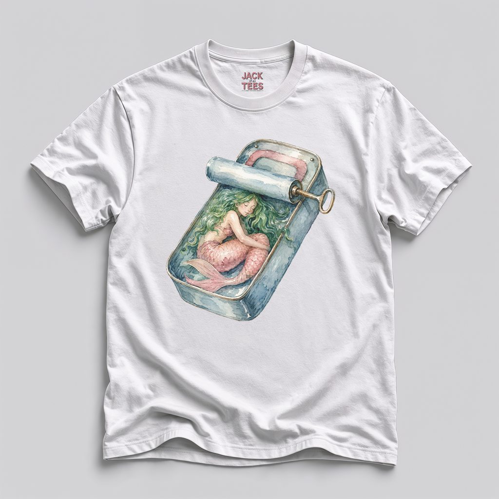 Mermaid Sleeping in a Sardine Tin Watercolor T-Shirt