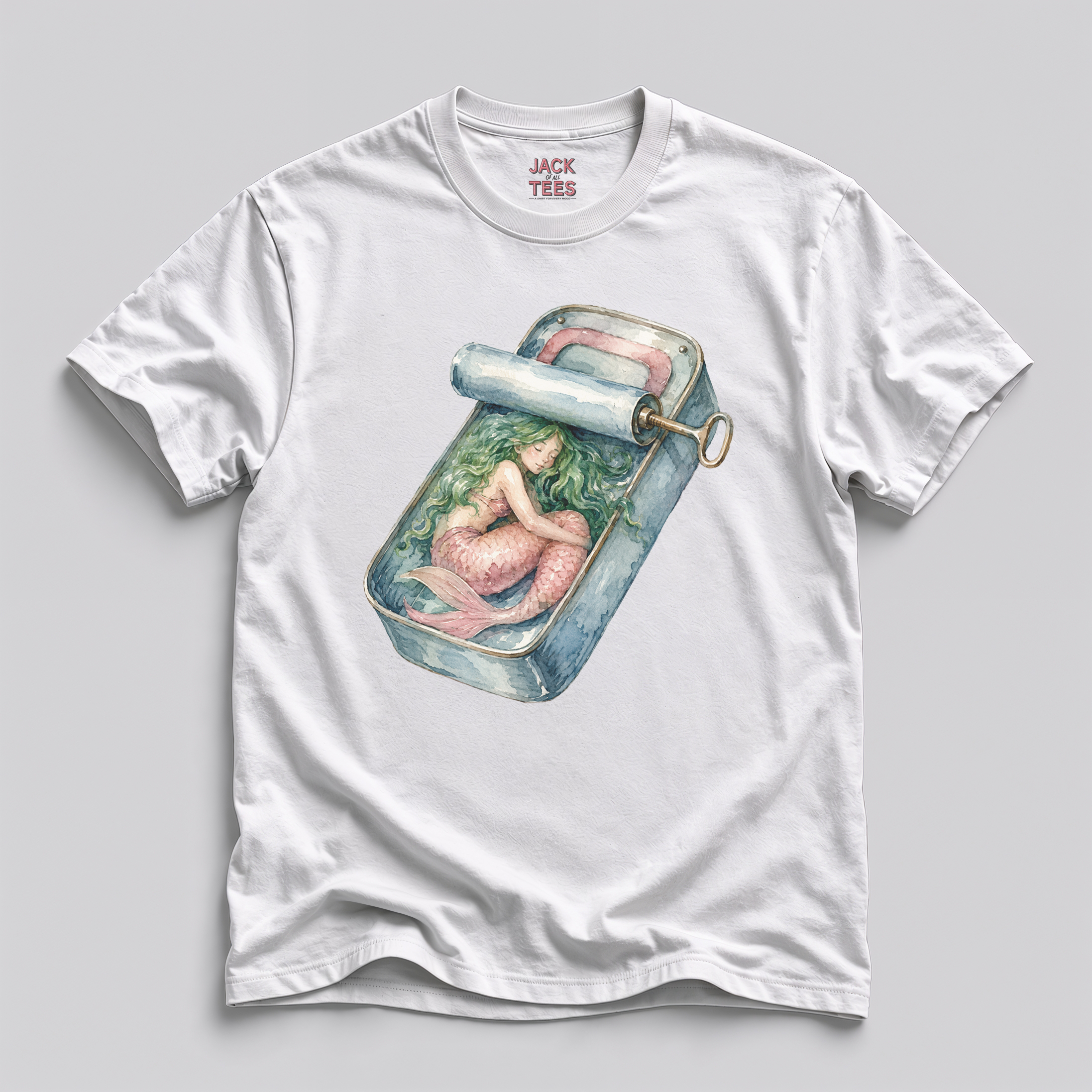 Mermaid Sleeping in a Sardine Tin Watercolor T-Shirt