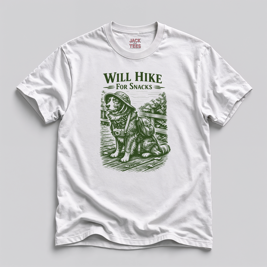 Will Hike For Snacks Dog T-Shirt — Funny Hiking Tee for Dog Lovers