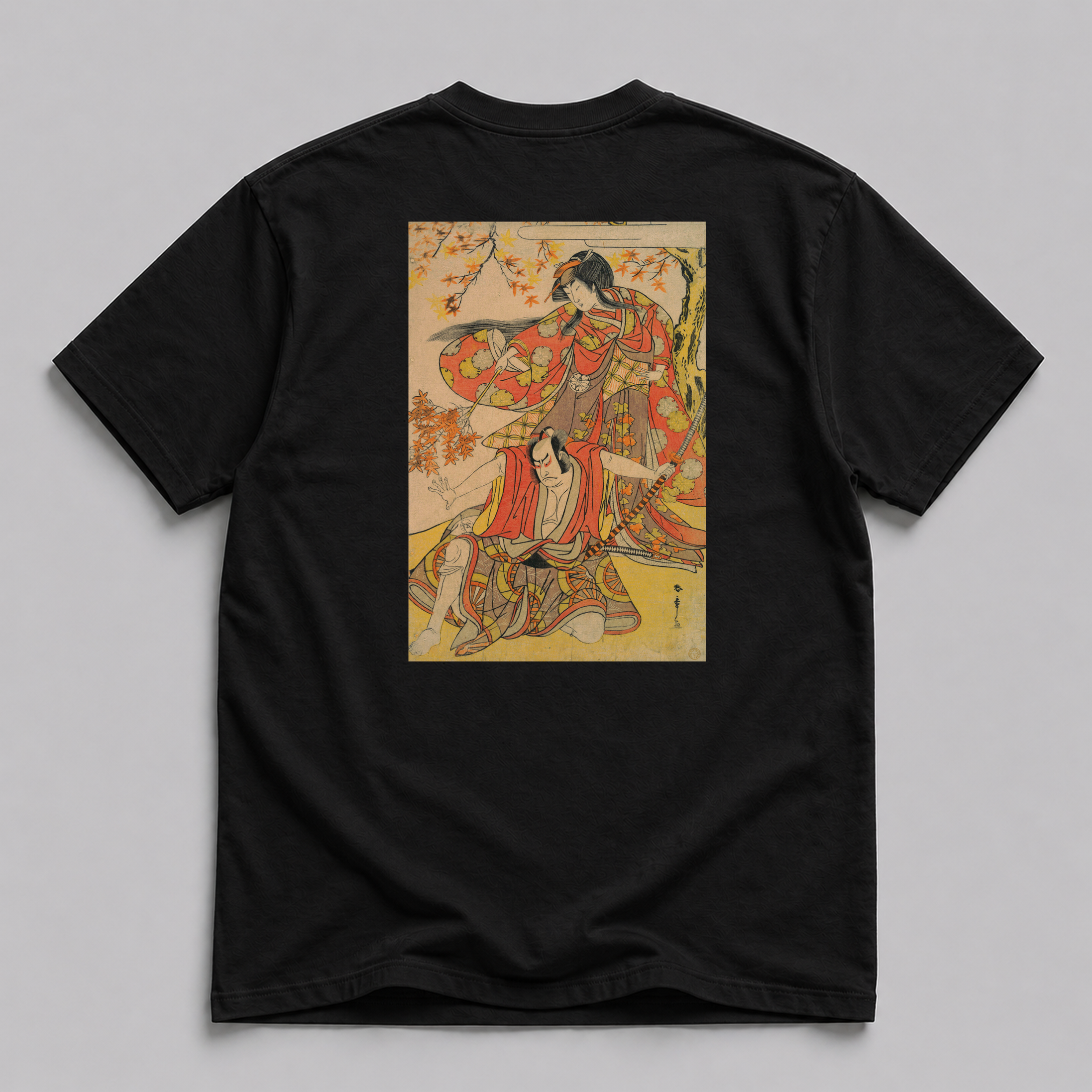 Kastukawa Shunsho Fine Art T-Shirt — Segawa Kikunojo III Under Autumn Maple